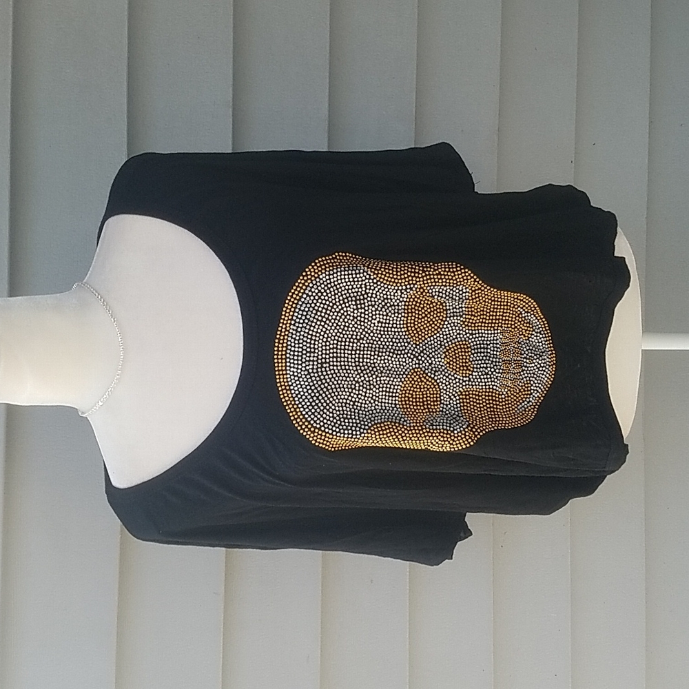 3.65 RHINESTONE SKULL BLACK T SHIRT